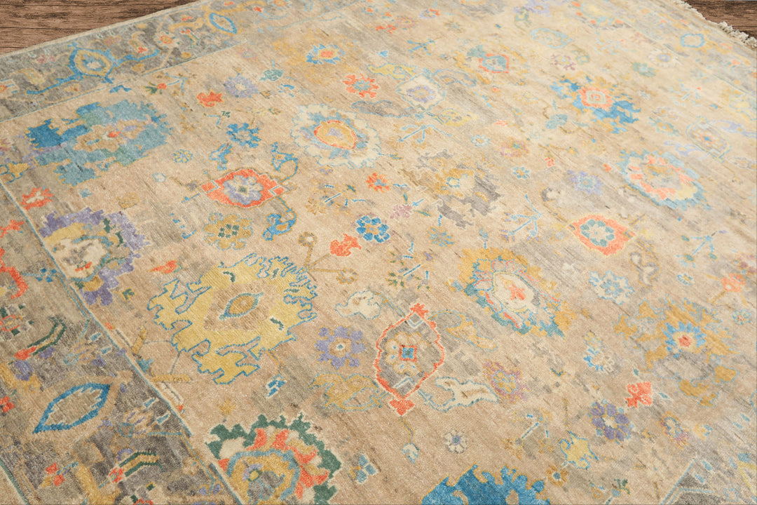 8x10 Taupe, Beige, Gray Color Hand Knotted Oushak Wool Arts &amp; Crafts Oriental Rug