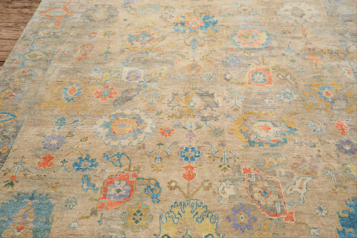 8x10 Taupe, Beige, Gray Color Hand Knotted Oushak Wool Arts &amp; Crafts Oriental Rug