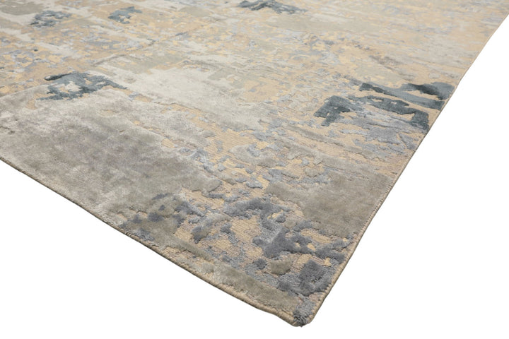 6x9 Beige, Gray, Blue Color Hand Knotted Sherpa Wool &amp; Bamboo Silk Transitional Oriental Rug