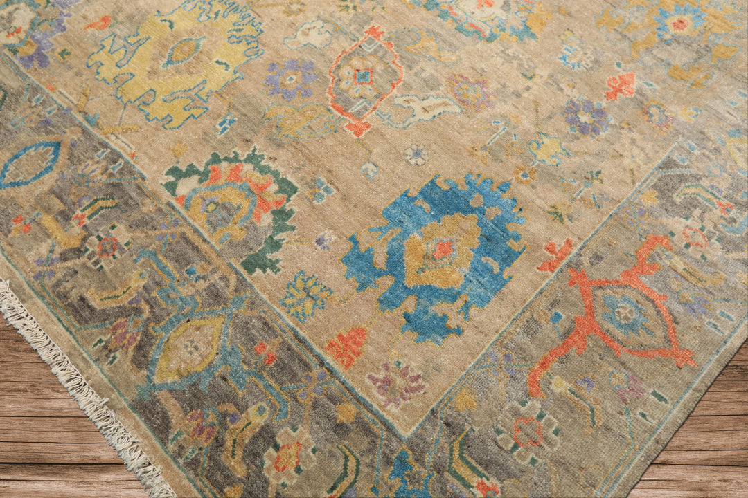 8x10 Taupe, Beige, Gray Color Hand Knotted Oushak Wool Arts &amp; Crafts Oriental Rug