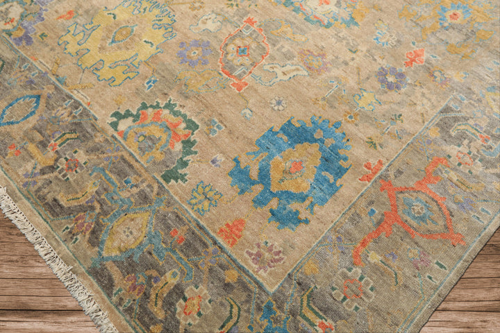 8x10 Taupe, Beige, Gray Color Hand Knotted Oushak Wool Arts &amp; Crafts Oriental Rug
