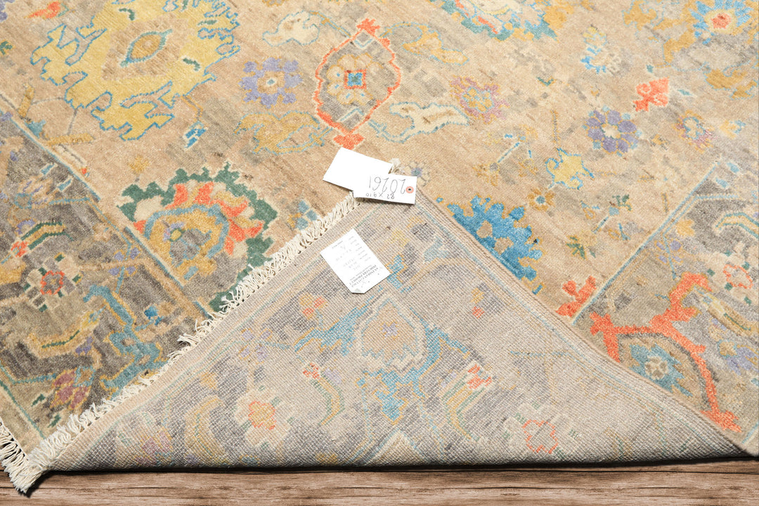8x10 Taupe, Beige, Gray Color Hand Knotted Oushak Wool Arts &amp; Crafts Oriental Rug