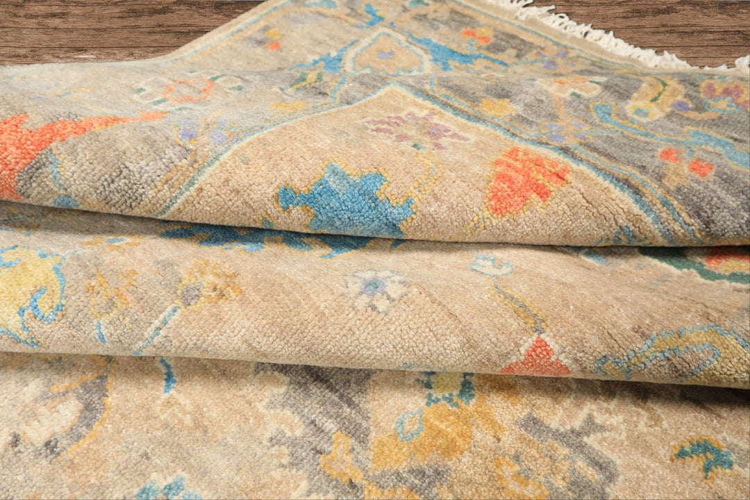 8x10 Taupe, Beige, Gray Color Hand Knotted Oushak Wool Arts &amp; Crafts Oriental Rug