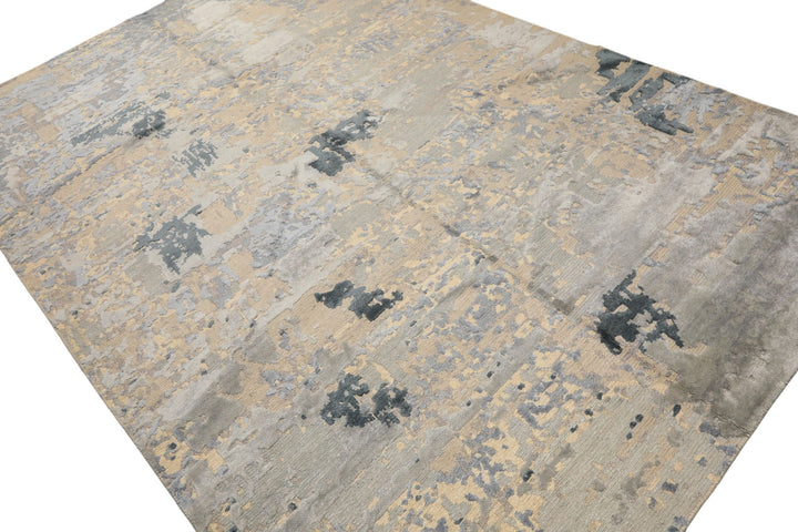 6x9 Beige, Gray, Blue Color Hand Knotted Sherpa Wool &amp; Bamboo Silk Transitional Oriental Rug