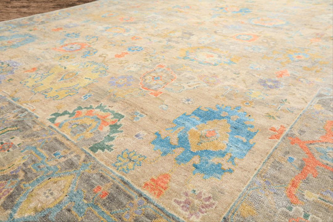 8x10 Taupe, Beige, Gray Color Hand Knotted Oushak Wool Arts &amp; Crafts Oriental Rug
