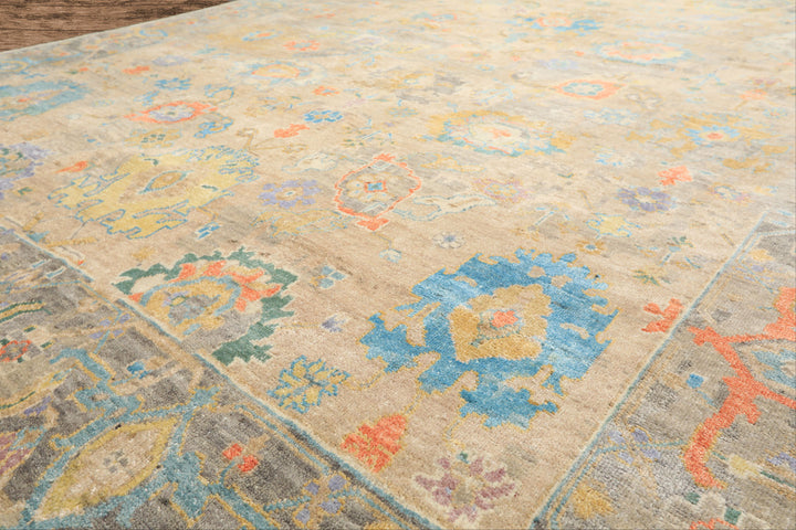 8x10 Taupe, Beige, Gray Color Hand Knotted Oushak Wool Arts &amp; Crafts Oriental Rug