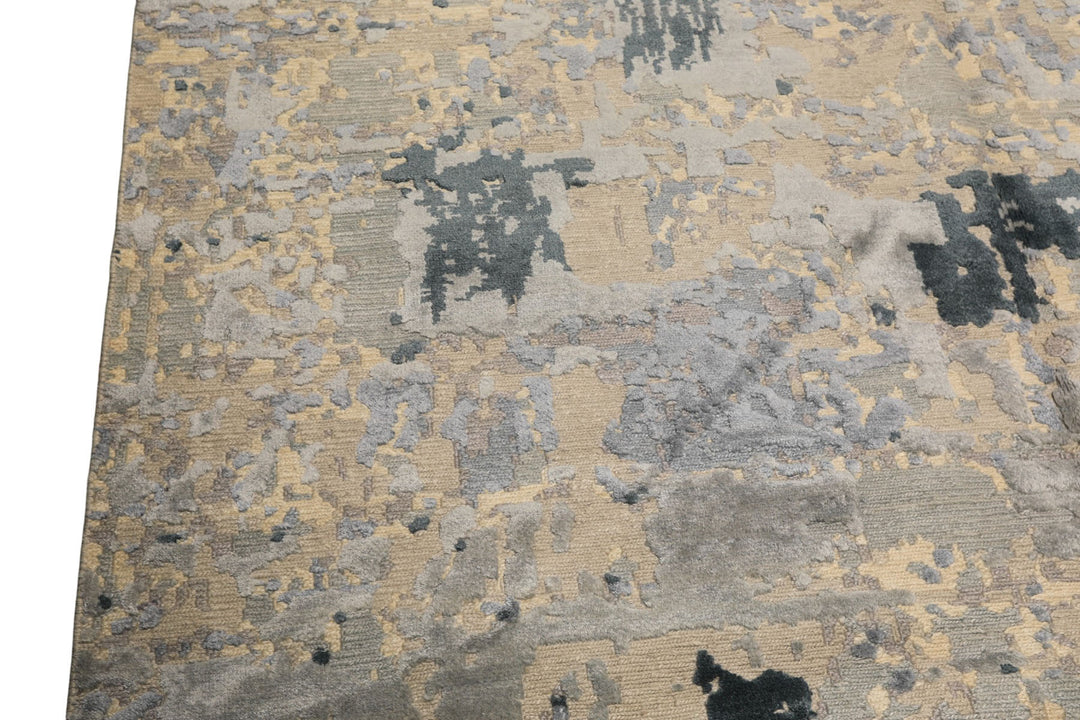6x9 Beige, Gray, Blue Color Hand Knotted Sherpa Wool &amp; Bamboo Silk Transitional Oriental Rug