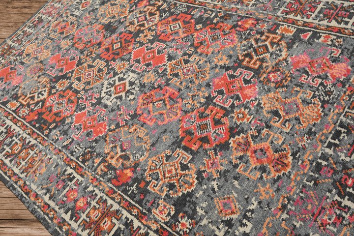 6x9 Gray, Ivory, Caramel Color Hand Knotted Indo Tibetan Wool Transitional Oriental Rug