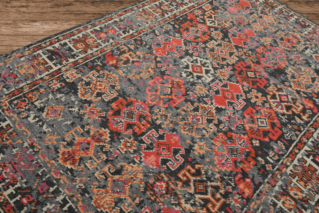 6x9 Gray, Ivory, Caramel Color Hand Knotted Indo Tibetan Wool Transitional Oriental Rug
