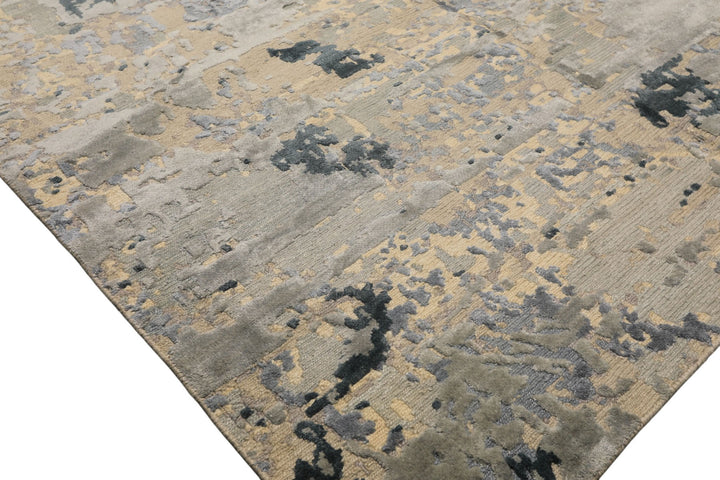 6x9 Beige, Gray, Blue Color Hand Knotted Sherpa Wool &amp; Bamboo Silk Transitional Oriental Rug