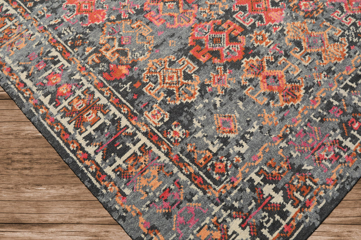 6x9 Gray, Ivory, Caramel Color Hand Knotted Indo Tibetan Wool Transitional Oriental Rug