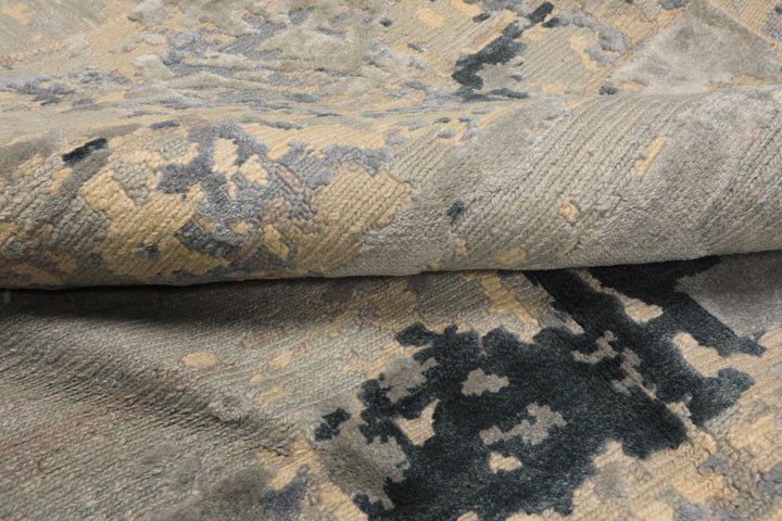 6x9 Beige, Gray, Blue Color Hand Knotted Sherpa Wool &amp; Bamboo Silk Transitional Oriental Rug