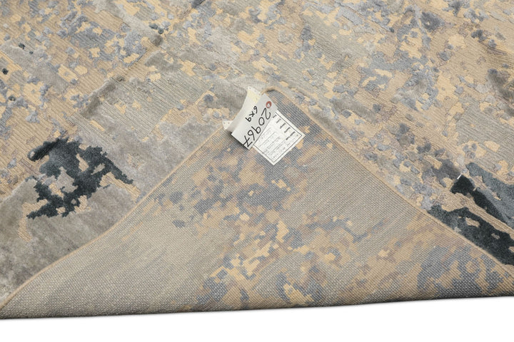6x9 Beige, Gray, Blue Color Hand Knotted Sherpa Wool &amp; Bamboo Silk Transitional Oriental Rug