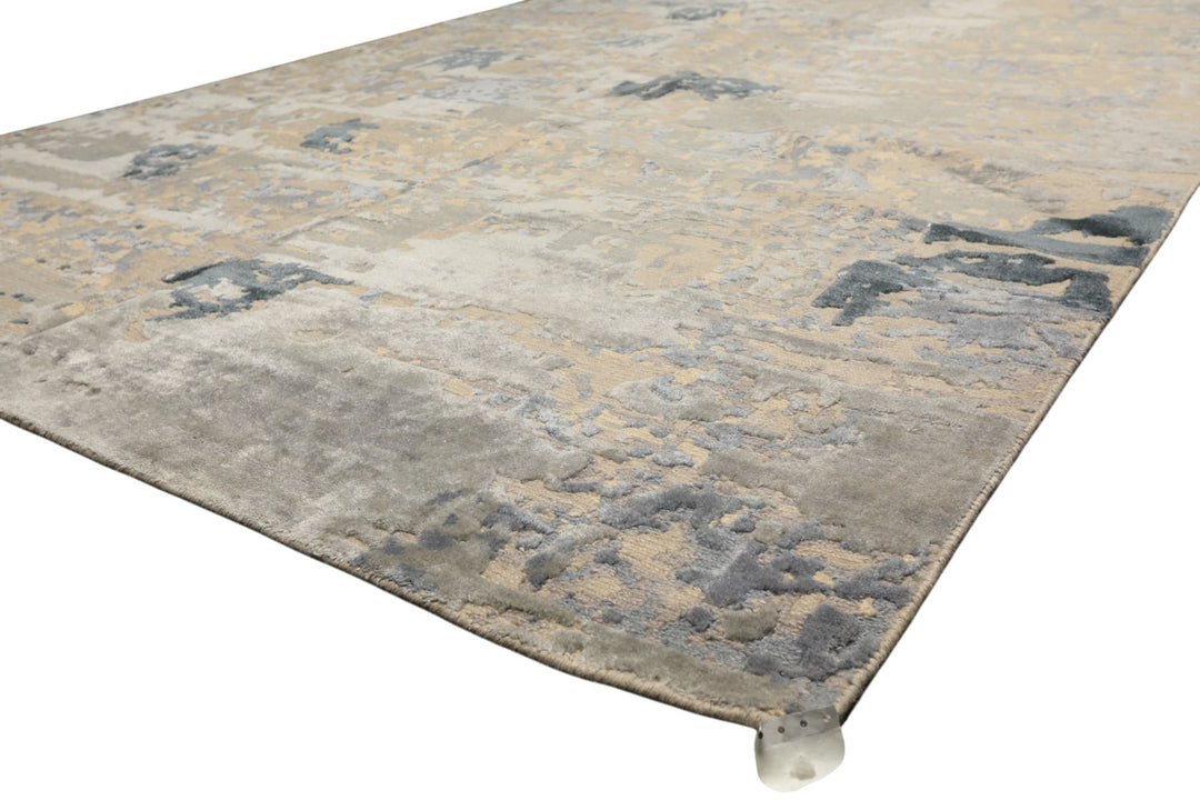 6x9 Beige, Gray, Blue Color Hand Knotted Sherpa Wool &amp; Bamboo Silk Transitional Oriental Rug