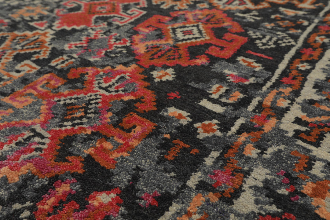 6x9 Gray, Ivory, Caramel Color Hand Knotted Indo Tibetan Wool Transitional Oriental Rug