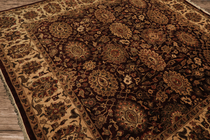 Square Chocolate, Ivory, Tan Color Hand Knotted Agra New Zealand Wool Traditional Oriental Rug