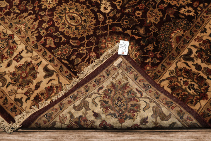 Square Chocolate, Ivory, Tan Color Hand Knotted Agra New Zealand Wool Traditional Oriental Rug