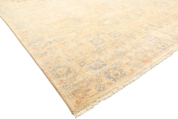 6x9 Beige, Aqua, Light Blue Color Hand Knotted Oushak Wool Transitional Oriental Rug