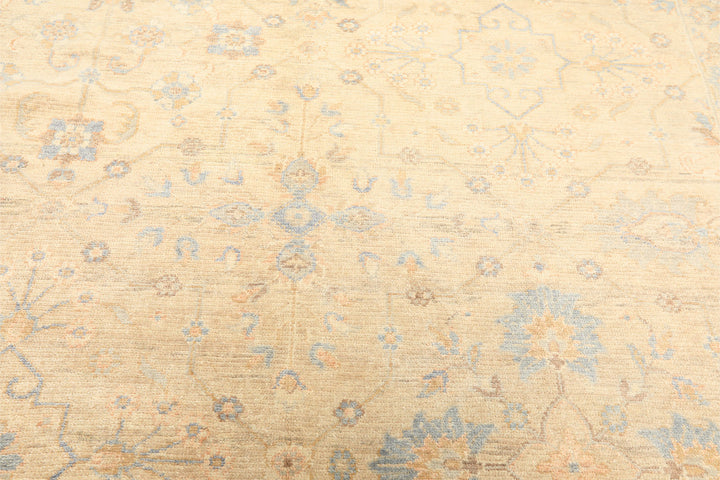 6x9 Beige, Aqua, Light Blue Color Hand Knotted Oushak Wool Transitional Oriental Rug