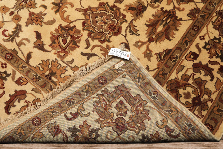 Square Ivory, Moss, Caramel Color Hand Knotted Agra Wool Traditional Oriental Rug