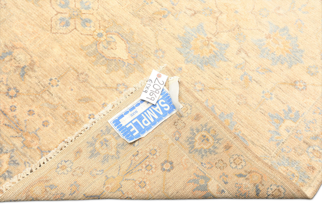 6x9 Beige, Aqua, Light Blue Color Hand Knotted Oushak Wool Transitional Oriental Rug