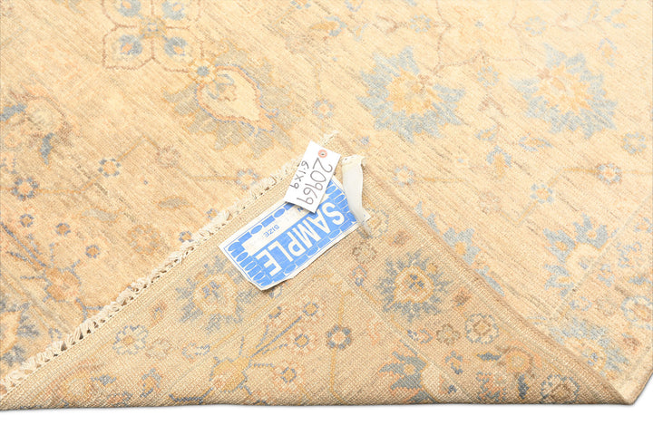 6x9 Beige, Aqua, Light Blue Color Hand Knotted Oushak Wool Transitional Oriental Rug
