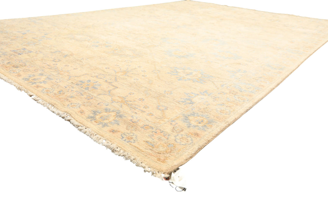 6x9 Beige, Aqua, Light Blue Color Hand Knotted Oushak Wool Transitional Oriental Rug