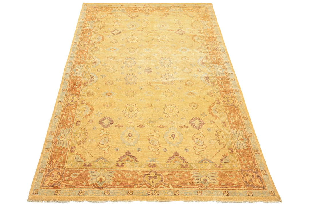6x9 Warm Beige, Light Gold, Caramel Color Hand Knotted Oushak New Zealand Wool Traditional Oriental Rug