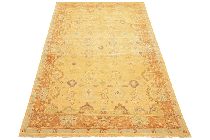 6x9 Warm Beige, Light Gold, Caramel Color Hand Knotted Oushak New Zealand Wool Traditional Oriental Rug