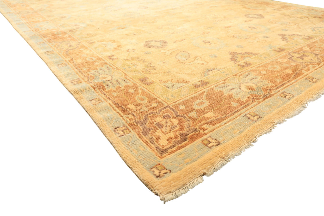 6x9 Warm Beige, Light Gold, Caramel Color Hand Knotted Oushak New Zealand Wool Traditional Oriental Rug