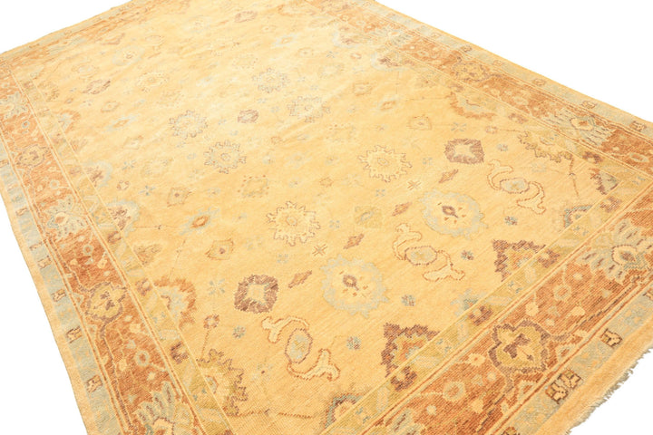 6x9 Warm Beige, Light Gold, Caramel Color Hand Knotted Oushak New Zealand Wool Traditional Oriental Rug