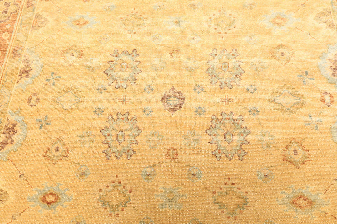 6x9 Warm Beige, Light Gold, Caramel Color Hand Knotted Oushak New Zealand Wool Traditional Oriental Rug