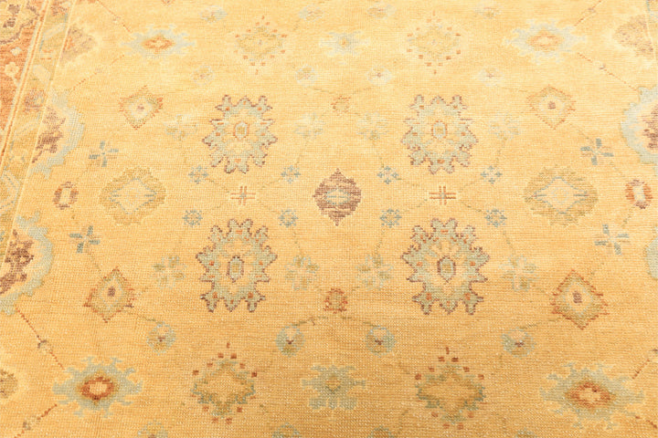 6x9 Warm Beige, Light Gold, Caramel Color Hand Knotted Oushak New Zealand Wool Traditional Oriental Rug