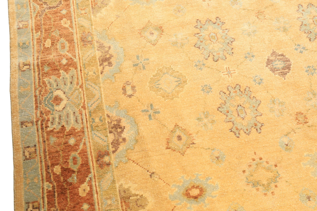 6x9 Warm Beige, Light Gold, Caramel Color Hand Knotted Oushak New Zealand Wool Traditional Oriental Rug