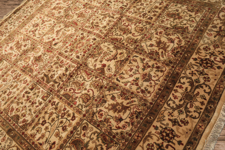 Square Ivory, Sage, Rust Color Hand Knotted Agra Wool Traditional Oriental Rug