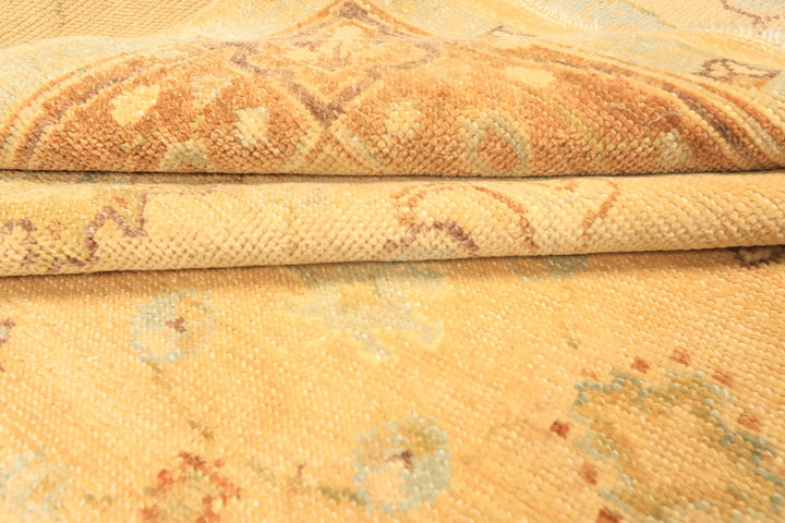6x9 Warm Beige, Light Gold, Caramel Color Hand Knotted Oushak New Zealand Wool Traditional Oriental Rug
