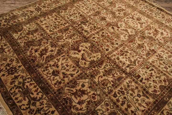 Square Ivory, Sage, Rust Color Hand Knotted Agra Wool Traditional Oriental Rug