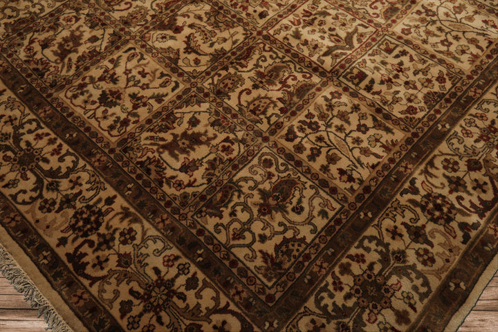 Square Ivory, Sage, Rust Color Hand Knotted Agra Wool Traditional Oriental Rug
