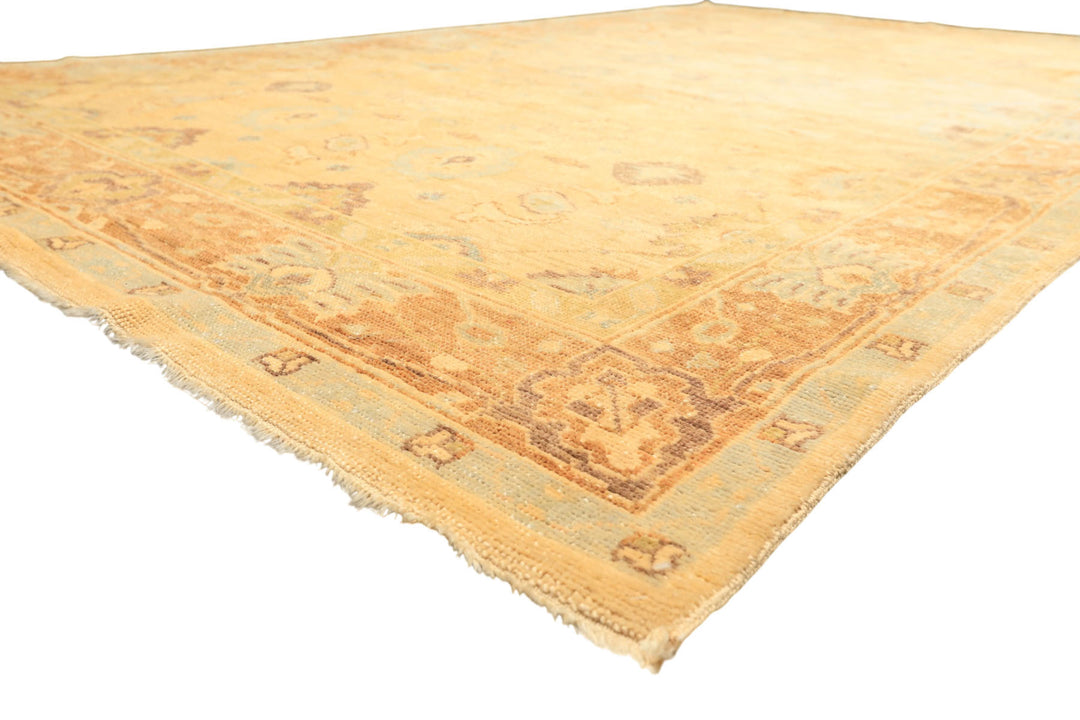 6x9 Warm Beige, Light Gold, Caramel Color Hand Knotted Oushak New Zealand Wool Traditional Oriental Rug