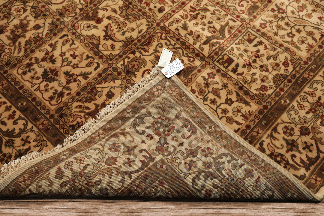 Square Ivory, Sage, Rust Color Hand Knotted Agra Wool Traditional Oriental Rug