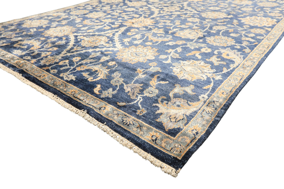 6x9 Navy, Gray, Moss Color Hand Knotted Oushak Viscose Traditional Oriental Rug