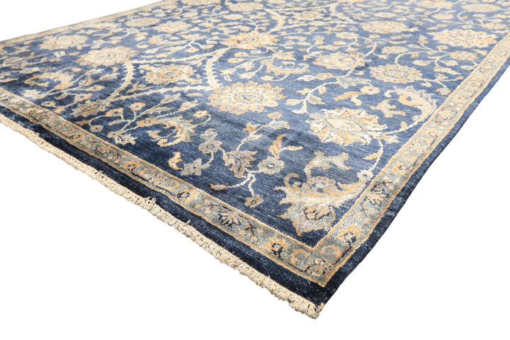 6x9 Navy, Gray, Moss Color Hand Knotted Oushak Viscose Traditional Oriental Rug