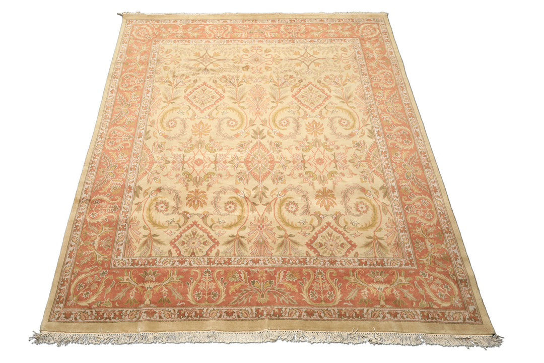 8x10 Beige, Blush, Sage Color Hand Knotted Oushak Wool Traditional Oriental Rug
