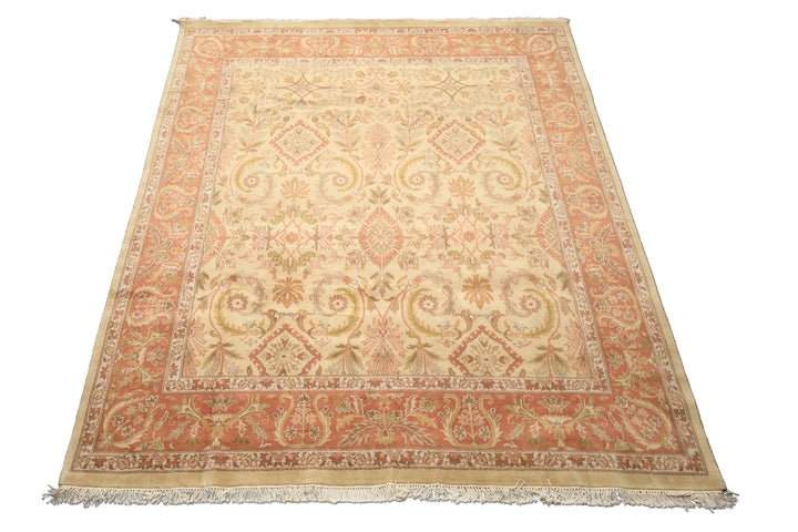 8x10 Beige, Blush, Sage Color Hand Knotted Oushak Wool Traditional Oriental Rug