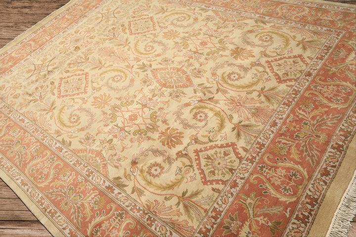 8x10 Beige, Blush, Sage Color Hand Knotted Oushak Wool Traditional Oriental Rug