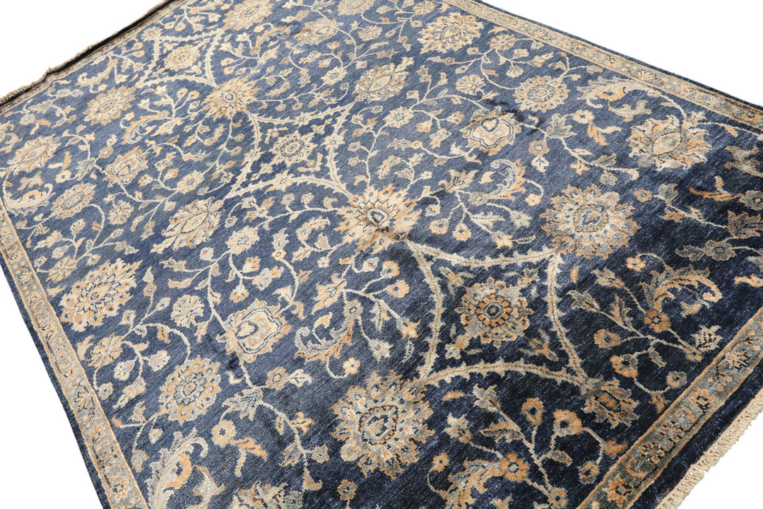 6x9 Navy, Gray, Moss Color Hand Knotted Oushak Viscose Traditional Oriental Rug