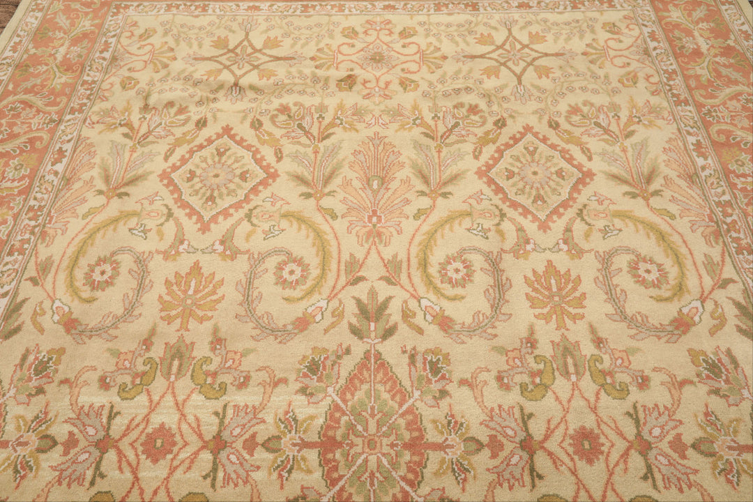 8x10 Beige, Blush, Sage Color Hand Knotted Oushak Wool Traditional Oriental Rug