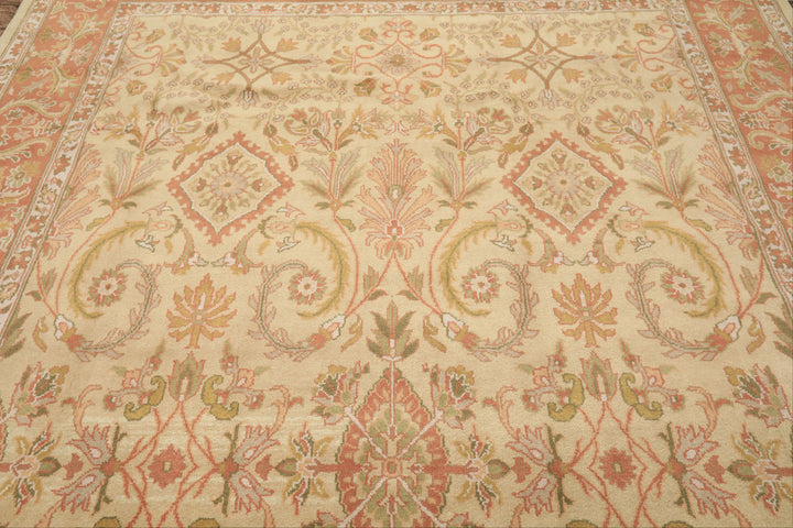 8x10 Beige, Blush, Sage Color Hand Knotted Oushak Wool Traditional Oriental Rug