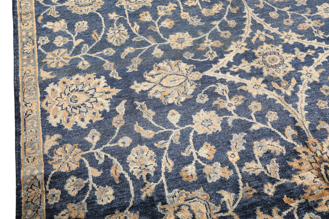 6x9 Navy, Gray, Moss Color Hand Knotted Oushak Viscose Traditional Oriental Rug