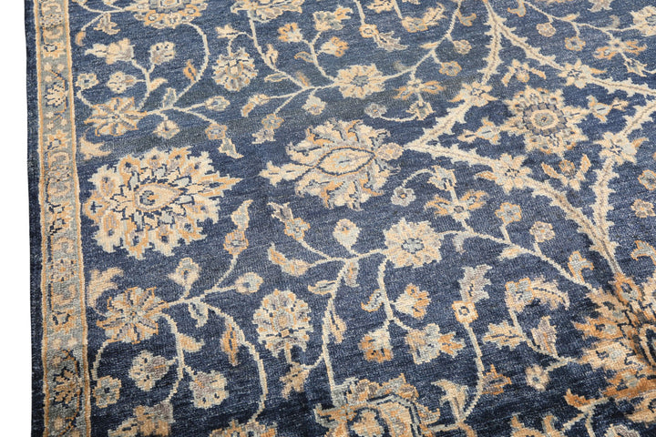 6x9 Navy, Gray, Moss Color Hand Knotted Oushak Viscose Traditional Oriental Rug